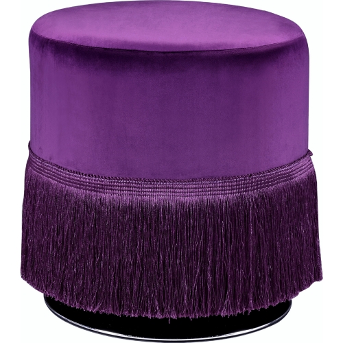 Clivia Ottoman in Eggplant Velvet w/ Fringe