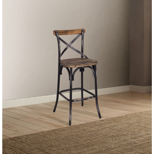 Zaire Bar Chair in Walnut & Antique Black Metal