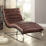 Qortini Chaise in Vintage Dark Brown Top Grain Leather & Stainless