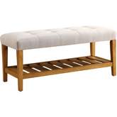 Charla Bench in Tufted Light Gray Fabric & Oak Finish