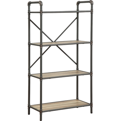 Itzel Bookcase with 4 Shelves in Antique Oak & Sandy Gray