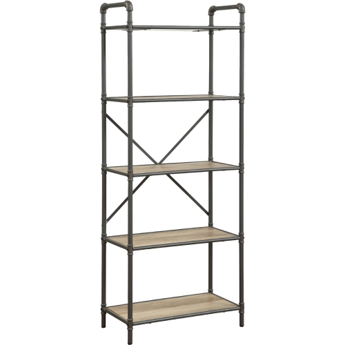 Itzel Bookcase w/ 5 Shelves in Antique Oak & Sandy Gray