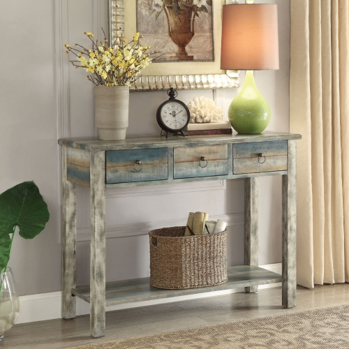 Glancio Console Table in Antique White & Teal