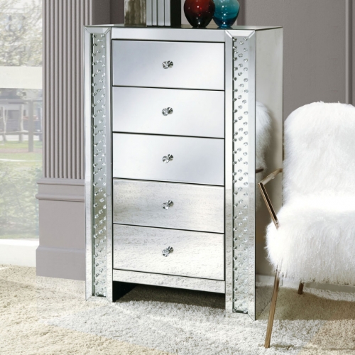 Nysa 5 Drawer Cabinet in Mirrored Finish with Crystal Inserts