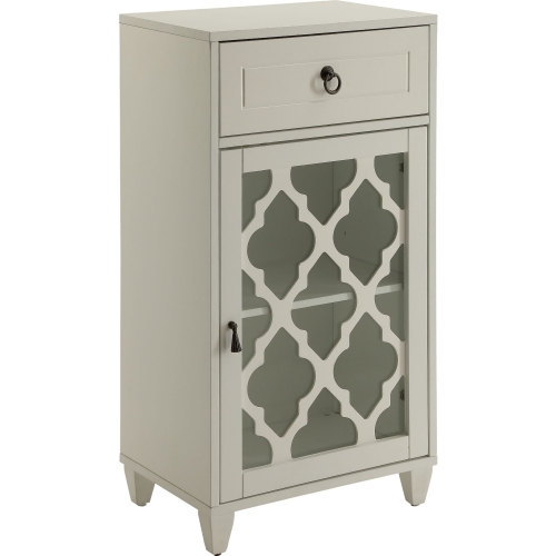 Ceara Accent Cabinet in White Wood w/ Fretwork & Glass