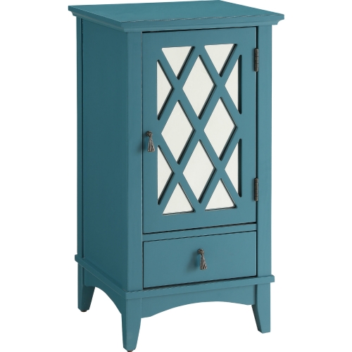 Ceara Accent Cabinet in Teal Wood w/ Fretwork & Mirror