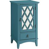 Ceara Accent Cabinet in Teal Wood w/ Fretwork & Mirror