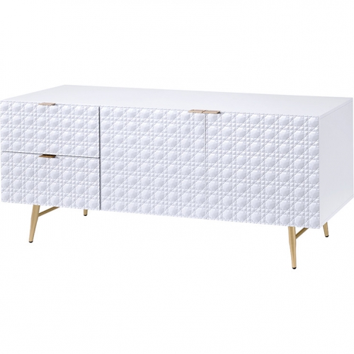 Maisey II 66" TV Stand Console in White & Gold