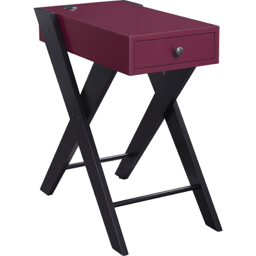 Fierce Side Table w/ USB Charging Dock in Burgundy & Black Finish Wood