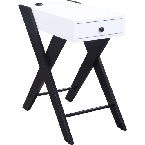 Fierce Side Table w/ USB Charging Dock in White & Black Finish Wood