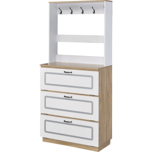 Hewett Shoe Cabinet in Light Oak & White Finish