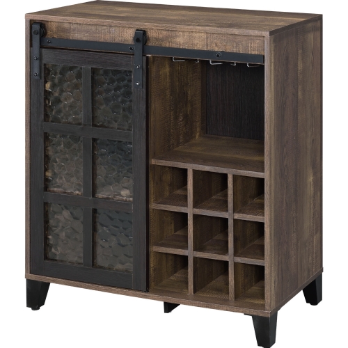 Treju Wine Cabinet in Obscure Glass, Rustic Oak & Black Finish