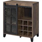 Treju Wine Cabinet in Obscure Glass, Rustic Oak & Black Finish