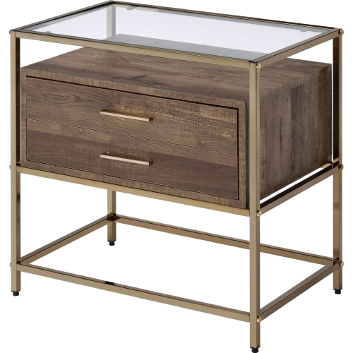 Knave Accent End Table in Walnut & Champagne Finish