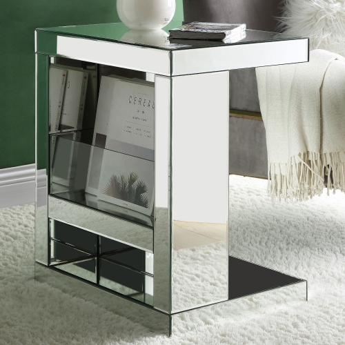 Meria Accent End Table in Mirror & Clear Glass