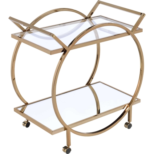 Traverse Serving Cart in Champagne Metal & Mirror