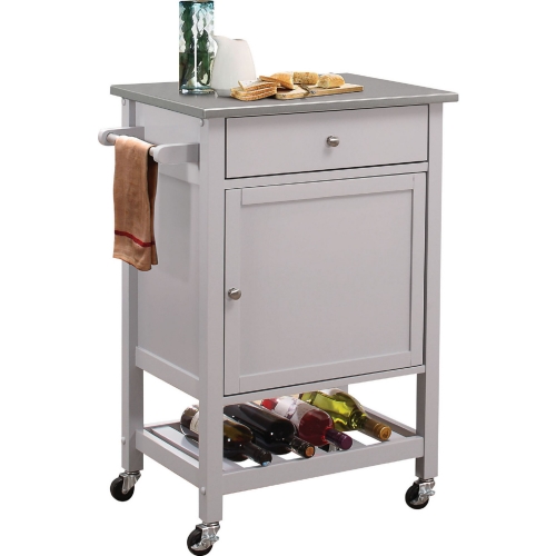 Hoogzen Kitchen Cart in Stainless Steel & Gray