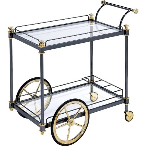 Cyrus Serving Cart in Black, Gold & Clear Glass