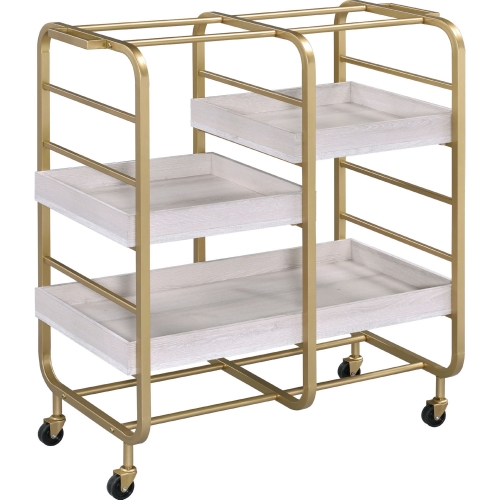 Vorrik Serving Cart in White Washed Wood & Gold Metal