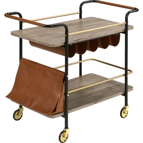 Naude Serving Cart in Natural Wood, Gold & Black Finish