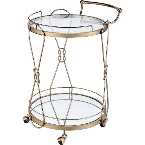 Zekera Serving Cart in Champagne Metal, Glass & Mirror