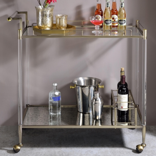 Cirro Serving Cart in Brass, Antique Mirror & Tempered Glass