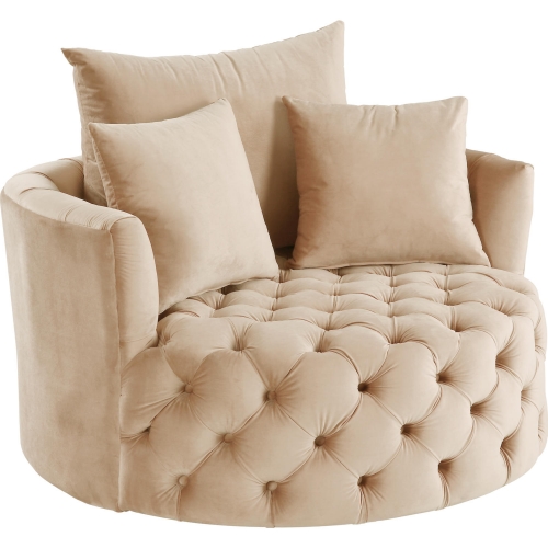 Zunyas Swivel Round Accent Chair in Tufted Beige Velvet