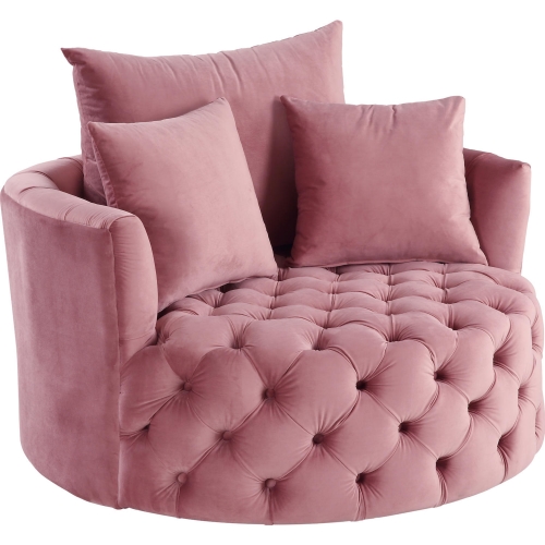 Zunyas Swivel Round Accent Chair in Tufted Pink Velvet