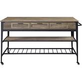 Macaria Kitchen Island in Rustic Oak Finish & Black Metal