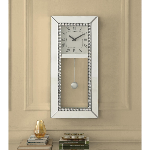 Lotus Wall Clock in Mirror & Faux Crystal Diamonds