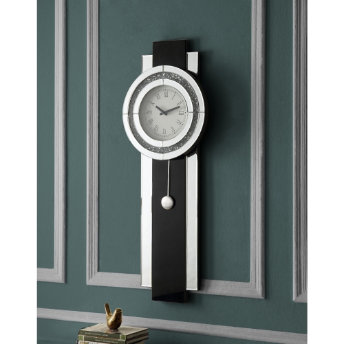 Noralie Wall Clock in Black, Mirror & Faux Diamonds