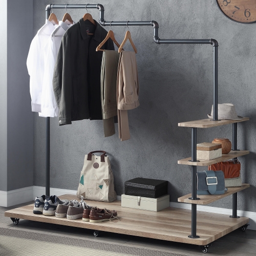 Brantley Clothing Rack in Oak & Sandy Gray Metal