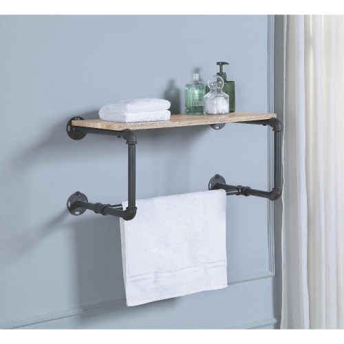 Brantley Wall Rack in Oak & Sandy Gray Metal