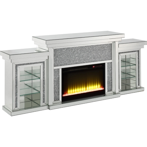 Noralie Fireplace with LED in Mirror & Faux Diamonds