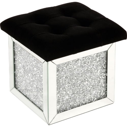 Noralie Storage Ottoman in Mirror & Faux Diamonds