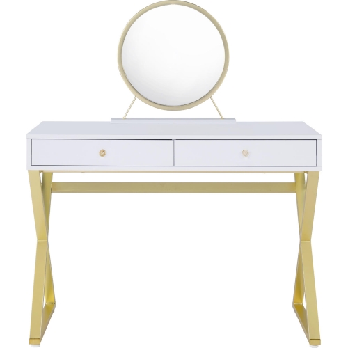 Coleen Vanity Set in White Wood & Gold Metal