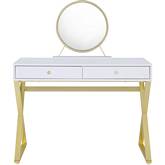 Coleen Vanity Set in White Wood & Gold Metal