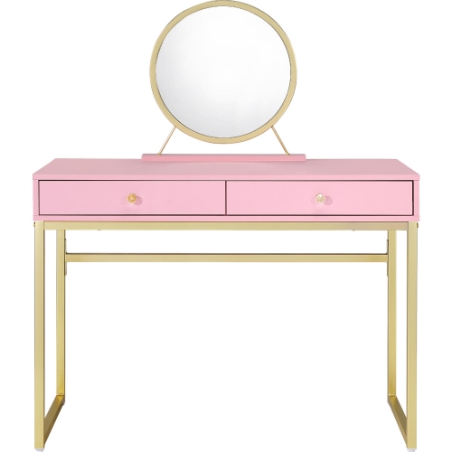 Coleen Vanity Set in Pink Wood & Gold Metal