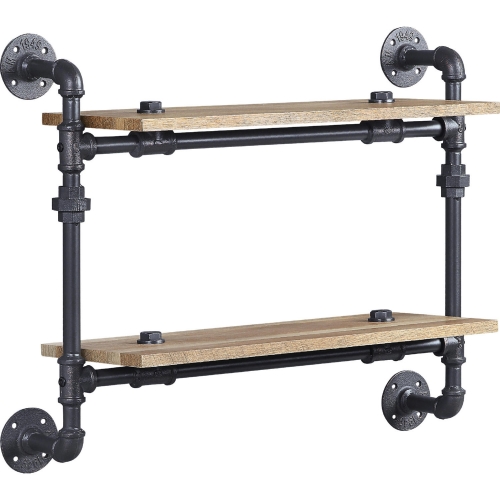 Brantley 2 Shelf Wall Rack in Oak Finish & Sandy Black Metal