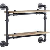 Brantley 2 Shelf Wall Rack in Oak Finish & Sandy Black Metal