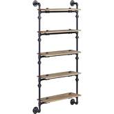 Brantley 5 Shelf Wall Rack in Oak Finish & Sandy Black Metal