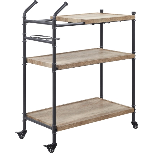 Brantley Serving Cart in Oak Finish & Sandy Black Metal