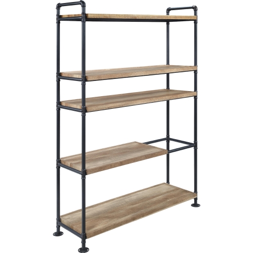 Brantley 4 Shelf Bookcase in Oak Finish & Sandy Black Metal