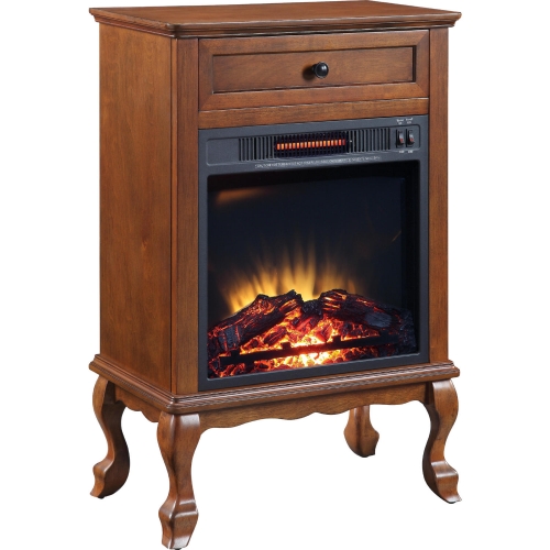 Eirene Walnut Finish Cabinet & Fireplace in Walnut