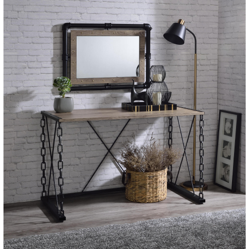 Jodie Console Table in Rustic Oak & Antique Black Finish