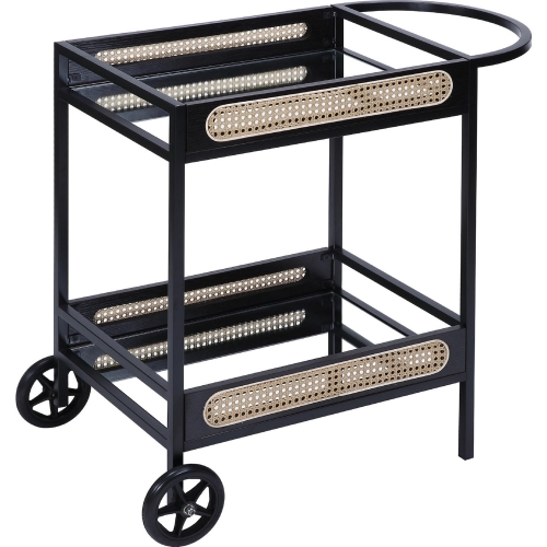 Colson Serving Bar Cart in Black, Rattan & Mirror