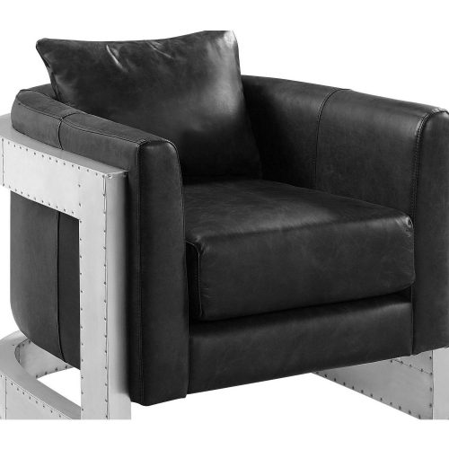 Betla Accent Arm Chair in Black Top Grain Leather & Aluminum