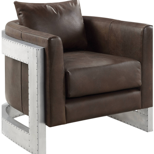 Betla Accent Arm Chair in Espresso Brown Top Grain Leather & Aluminum