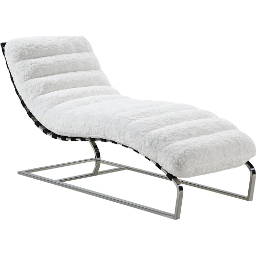 Qortini Chaise Lounge Chair in White Teddy Sherpa & Stainless Steel