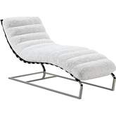 Qortini Chaise Lounge Chair in White Teddy Sherpa & Stainless Steel